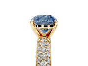 Solitaire Engagement Ring Setting for Fancy Blue Cushion Cut Center with Domed Multi-Row Pave Band and Prong Head in Yellow Gold