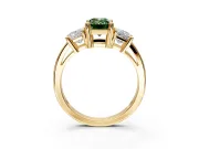 3 Stone Engagement Ring Setting for Fancy Green Emerald Cut Center with Matching Side Accents and Prong Head in Yellow Gold