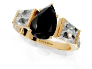 Channel-Set Engagement Ring Setting for Fancy Black Pear-Shaped Center with Baguette Band and Prong Head in Yellow Gold