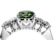 5 Stone Engagement Ring Setting for Fancy Green Cushion Cut Center with Equal Close-Set Accents and Prong Head in Platinum