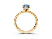 Solitaire Engagement Ring Setting for Fancy Blue Cushion Cut Center with Scrollwork Band and Prong Head in Yellow Gold
