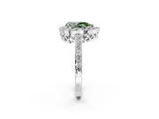 Halo Engagement Ring Setting for Fancy Green Pear-Shaped Center with Heart-Shaped Openwork, Pave Band and Prong Head in Sterling Silver
