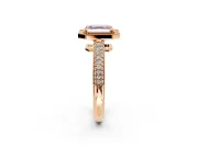 Milgrain Halo Engagement Ring Setting for Fancy Pink Asscher Cut Center with Three-Sided Pave Band and Prong Head in Rose Gold