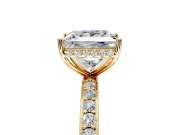 Hidden Halo Engagement Ring Setting for Princess Cut Center with Pave Band and Prong Head in Yellow Gold