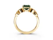 Leaf Engagement Ring Setting for Fancy Green Asscher Cut Center with Milgrain Accent Band and Prong Head in Yellow Gold