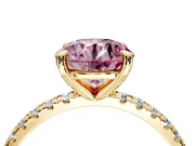 Solitaire Engagement Ring Setting for Fancy Pink Round Cut Center with Fine Pave Narrow Band and Prong Head in Yellow Gold