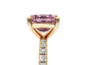 Solitaire Engagement Ring Setting for Fancy Pink Asscher Cut Center with Fine Pave Narrow Band and Prong Head in Yellow Gold