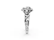 Halo Engagement Ring Setting for Heart-Shaped Center with Open Scroll Shoulders and Prong Head in White Gold