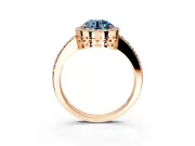 Halo Engagement Ring Setting for Fancy Blue Round Cut Center with Heart-Shaped Openwork, Pave Band and Prong Head in Rose Gold