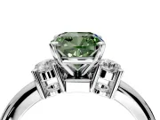 3 Stone Engagement Ring Setting for Fancy Green Cushion Cut Center with Wide Plain Band and Prong Head in White Gold