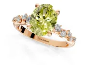 Solitaire Engagement Ring Setting for Fancy Yellow Oval Center with Trailing Leaf Accent Band and Prong Head in Rose Gold