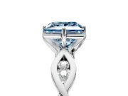 Solitaire Engagement Ring Setting for Fancy Blue Princess Cut Center with Accented Twist Band and Leaf Prong Head in Platinum
