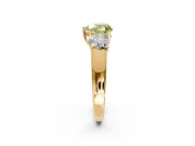 3 Stone Engagement Ring Setting for Fancy Yellow Heart-Shaped Center with Raised Basket Heads and Prong Head in Yellow Gold