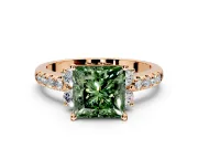 Paired Accent Engagement Ring Setting for Fancy Green Princess Cut Center with Pave Band and Prong Head in Rose Gold