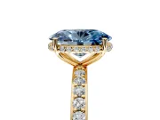 Hidden Halo Engagement Ring Setting for Fancy Blue Oval Center with Pave Band and Prong Head in Yellow Gold