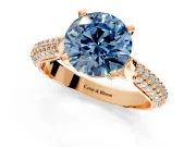 Solitaire Engagement Ring Setting for Fancy Blue Round Cut Center with Multi-Row Accents and Prong Head in Rose Gold