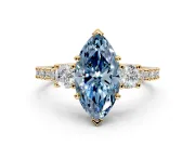 3 Stone Engagement Ring Setting for Fancy Blue Marquise Center with Round Cut Side Accents and Prong Head in Yellow Gold