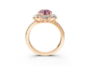 Floral Halo Engagement Ring Setting for Fancy Pink Round Cut Center with Pave Accents and Prong Head in Rose Gold