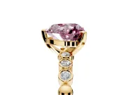 Solitaire Engagement Ring Setting for Fancy Pink Heart-Shaped Center with Bezel-Dot Beaded Band and Prong Head in Yellow Gold
