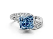 Solitaire Engagement Ring Setting for Fancy Blue Princess Cut Center with Pave Bypass Twist Band and Prong Head in Platinum