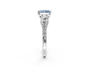 3 Stone Engagement Ring Setting for Fancy Blue Radiant Cut Center with Crossover Basket, Pave Band and Prong Head in Sterling Silver