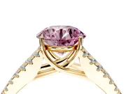 Solitaire Engagement Ring Setting for Fancy Pink Round Cut Center with Pave Split Shank and Prong Head in Yellow Gold