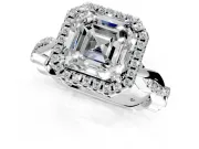 Halo Engagement Ring Setting for Asscher Cut Center with Pave and Plain Twist Band and Prong Head in Sterling Silver