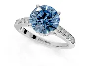 Solitaire Engagement Ring Setting for Fancy Blue Round Cut Center with Crossover Accents and Prong Head in White Gold