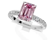 Solitaire Engagement Ring Setting for Fancy Pink Emerald Cut Center with Round Cut Pave Band and Prong Head in Sterling Silver