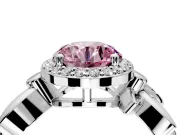 Halo Engagement Ring Setting for Fancy Pink Round Cut Center with Floral Band and Prong Head in Platinum
