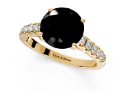 Solitaire Engagement Ring Setting for Fancy Black Round Cut Center with Partway Pave Band and Prong Head in Yellow Gold