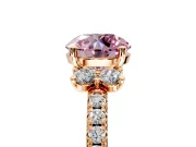 Paired Accent Engagement Ring Setting for Fancy Pink Round Cut Center with Pave Band and Prong Head in Rose Gold