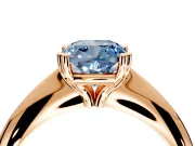 Solitaire Engagement Ring Setting for Fancy Blue Cushion Cut Center with Reverse Tapered Band and Prong Head in Rose Gold