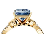 Leaf Motif Engagement Ring Setting for Fancy Blue Princess Cut Center with Pave Band and Prong Head in Yellow Gold