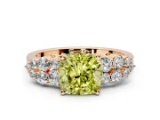 Cluster Engagement Ring Setting for Fancy Yellow Cushion Cut Center with 2-Row Shoulder Clusters and Prong Head in Rose Gold