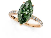 Hidden Halo Engagement Ring Setting for Fancy Green Marquise Center with Pave Band and Prong Head in Rose Gold