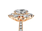 Floral Halo Engagement Ring Setting for Oval Center with Pave Accents and Prong Head in Rose Gold