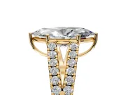 Solitaire Engagement Ring Setting for Marquise Center with Pave Split Shank and Prong Head in Yellow Gold