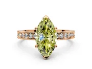 Milgrain Pave Engagement Ring Setting for Fancy Yellow Marquise Center with Accent Band and Prong Head in Rose Gold