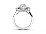 3 Stone Engagement Ring Setting for Pear-Shaped Center with Crossover Basket, Pave Band and Prong Head in Platinum