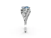 Halo Engagement Ring Setting for Fancy Blue Pear-Shaped Center with Marquise and Pave Bypass Band and Prong Head in White Gold