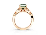 Solitaire Engagement Ring Setting for Fancy Green Asscher Cut Center with Marquise and Bezel Accents and Prong Head in Rose Gold