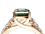 Solitaire Engagement Ring Setting for Fancy Green Asscher Cut Center with Graduated Shared Prongs and Prong Head in Rose Gold