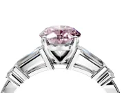 Bar-Set Engagement Ring Setting for Fancy Pink Oval Center with Tapered Baguette Accents and Prong Head in Platinum