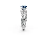 Solitaire Engagement Ring Setting for Fancy Blue Round Cut Center with Woven 3-Strand Pave Band and Prong Head in Platinum
