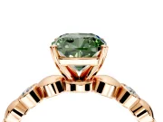 Solitaire Engagement Ring Setting for Fancy Green Cushion Cut Center with Beaded Bezel Station Band and Prong Head in Rose Gold