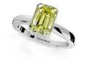 Solitaire Engagement Ring Setting for Fancy Yellow Emerald Cut Center with Plain Band and Flat Tab Prong Head in Sterling Silver
