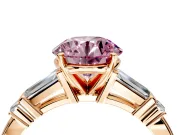 Bar-Set Engagement Ring Setting for Fancy Pink Round Cut Center with Tapered Baguette Accents and Prong Head in Rose Gold