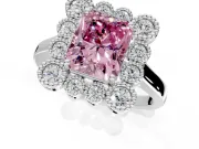 Cluster Halo Engagement Ring Setting for Fancy Pink Radiant Cut Center with Milgrain Bezel Accents and Prong Head in Sterling Silver