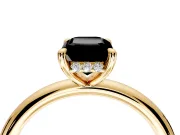 Hidden Halo Engagement Ring Setting for Fancy Black Emerald Cut Center with Thin Rounded Band and Prong Head in Yellow Gold